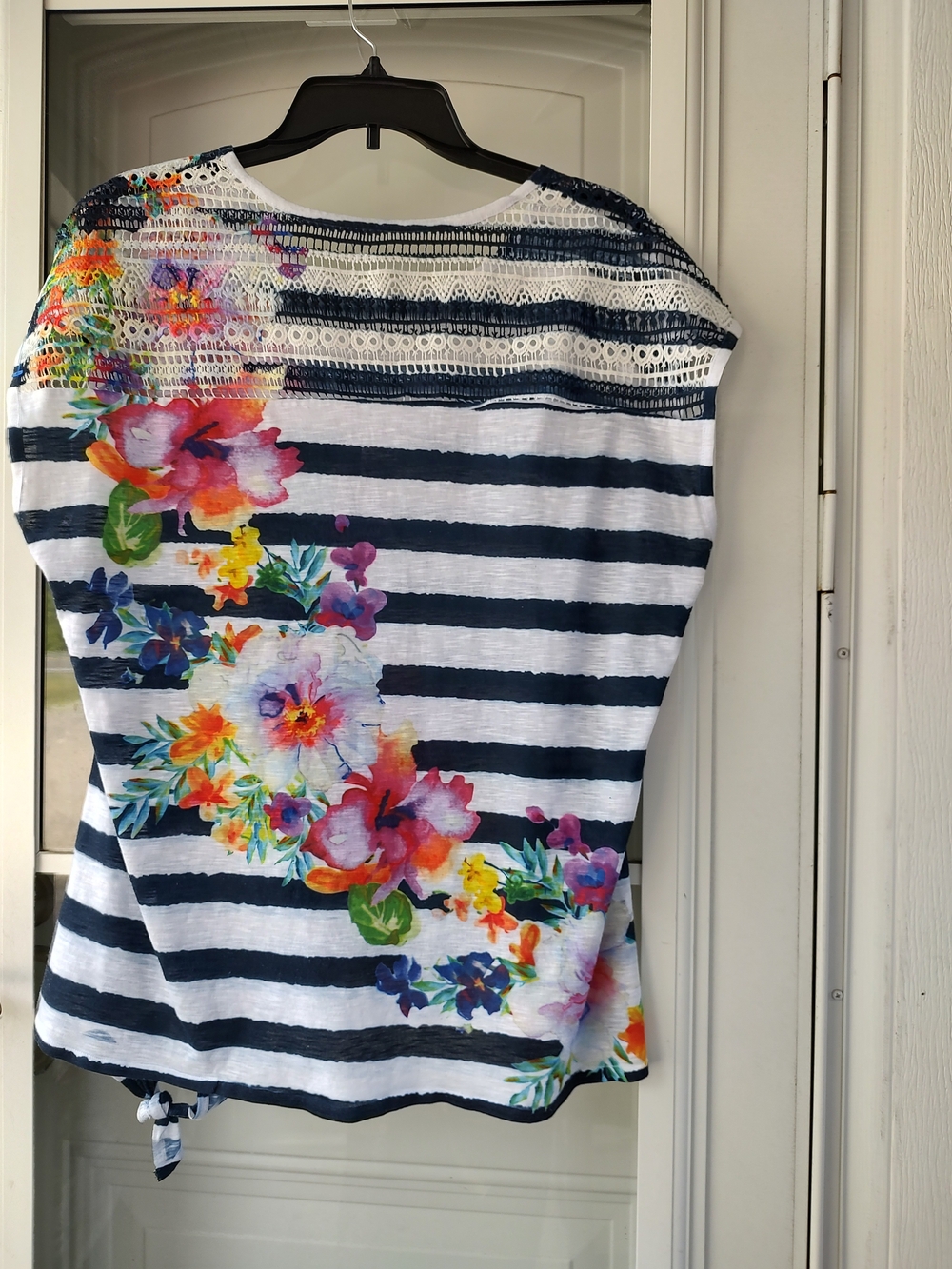 Striped Navy & White Floral Tie-Hem Top - Picture 2 of 7